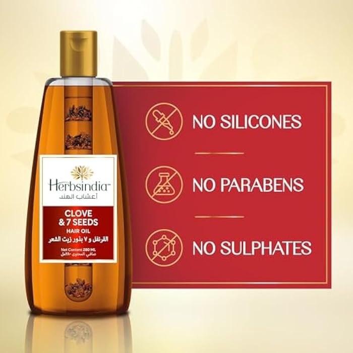 Herbs India Nourishing Clove & 7 Herb Seeds Hair Oil, Makes Hair Thicker & Shiny, Silicone & Paraben Free, 280ml - Image 2